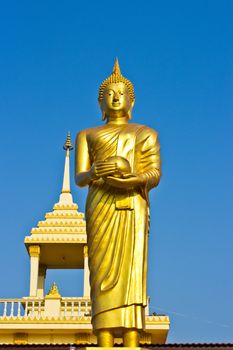 Stand Golden Buddha Statue in Thailand. Buddha was donated to the shared villagers.