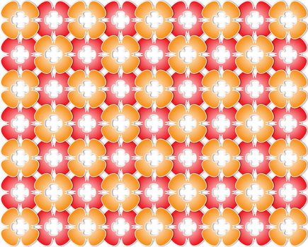 White background with red and orange flowers do color