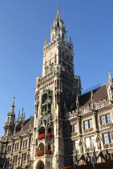 Historic building in the center of Munich, Germany. The Rathaus at the Marienplatz.