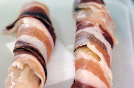 fish (monktail) wrapped in pancetta bacon