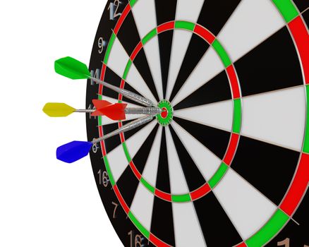  Darts with arrow over white backgrounds. 3d illustration.