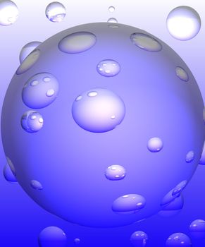 smaller and middle-sized bubbles reflected in one big bubbles, gradient fom blue to white, 