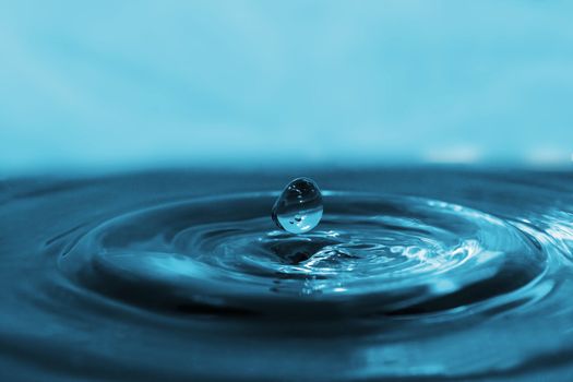 Close up shot of water drops hitting the surface