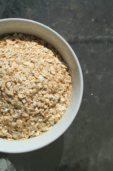 Close up of oats in a bowl.
