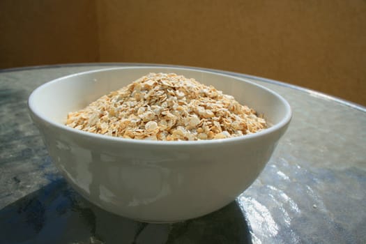 Close up of oats in a bowl.
