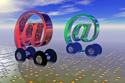 email symbols race across electronic surface