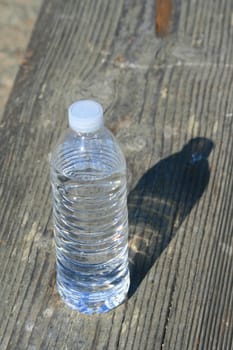 Close up of a small water bottle.
