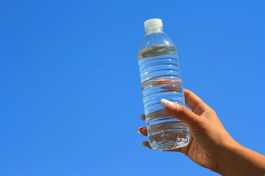Close up of a woman's hand holding water bottle.