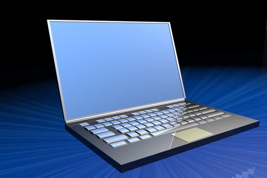 Laptop or notebook computer with screen on blue surface