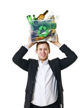 Recycling man isolated on white background