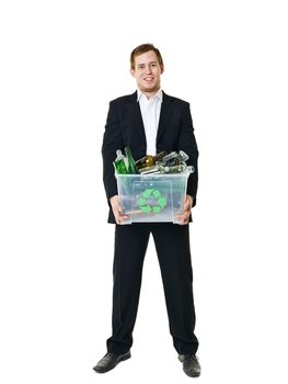 Recycling man isolated on white background