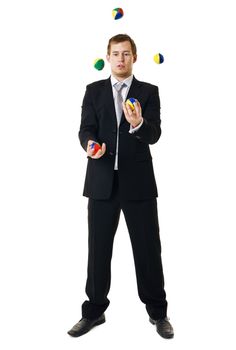 Juggling businessman isolated on white background