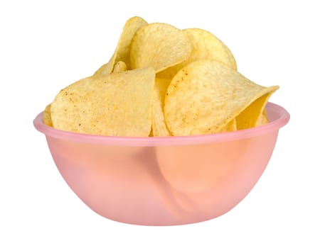 potato chips with spices in a bowl isolated on white background