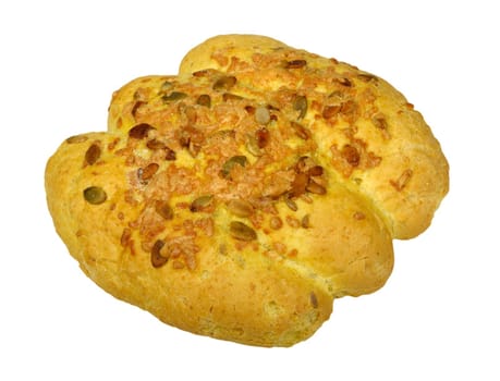 corn bread isolated with pumpkin seeds on a white background