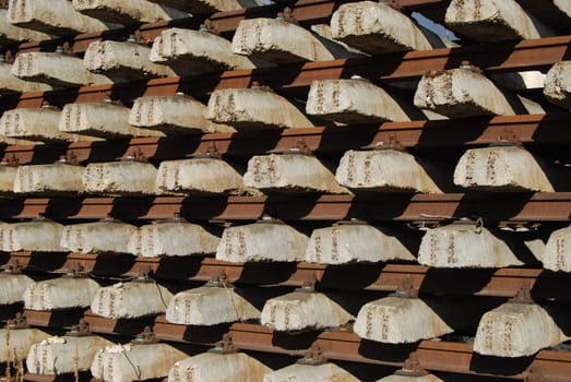 Rows of ferro-concrete cross-tie and steel rails