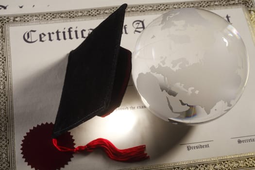 concept  image of the education,certificate,moartar board and globe