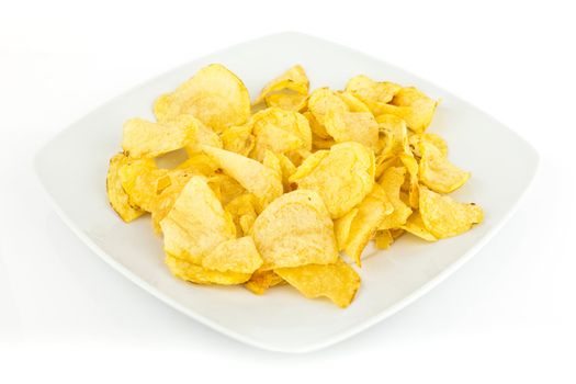 Potato chips isolated on a white background.