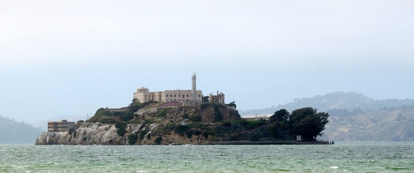 The island Alcatraz with the prison in the San Francisco bay.