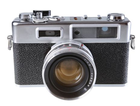 Vintage film rangefinder camera isolated on white background