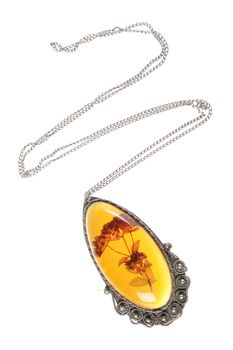 Vintage amber necklace isolated on white background