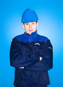 Portrait of a Manual Worker on blue background