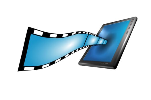 tablet pc with movie strip in 3d