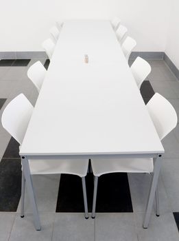Interior of Modern Black and White Dining Hall