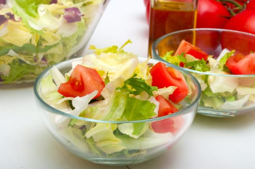 Closeup of Salad of Fresh Green Vegetables in Glass Bowl