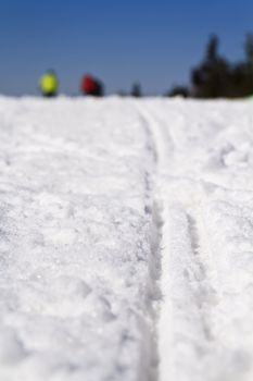 Close-up of ski tracks in Stratton mountain, Vermont