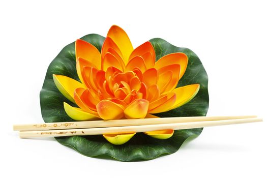 Oriental Water Lily flower with Chinese Chopsticks