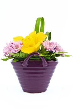 Flower arrangement in a pot isolated on white background