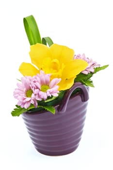 Flower arrangement in a pot isolated on white background