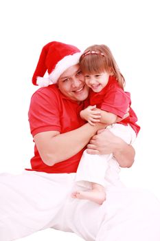 girl posing with her father on an isolated white background