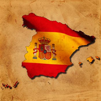 Spanish map with flag over old paper