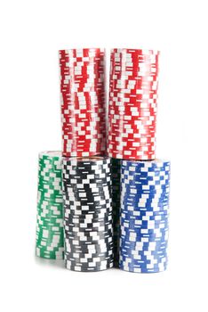 poker chips on white background
