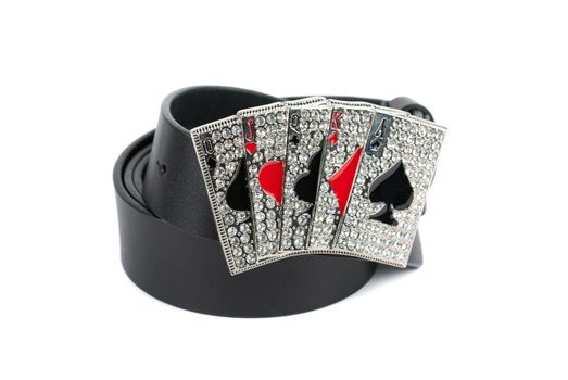 Men's leather with cards belt on a white background