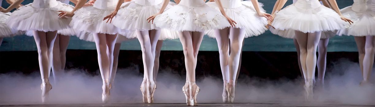 Swan Lake ballet dancers perform on stage
