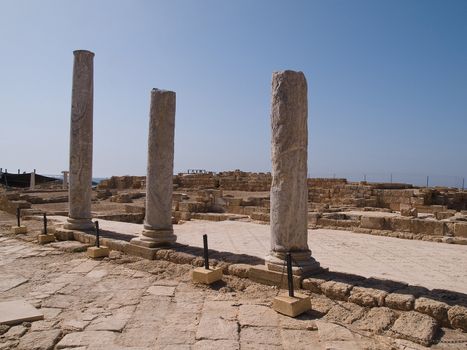 National park old city of Caesarea Israel details of marble columns