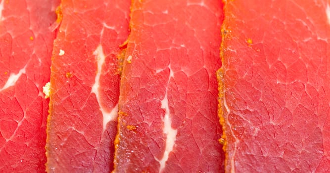 Slices of Smoked Meat, macro closeup