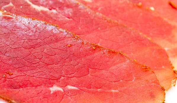 Slices of Smoked Meat, macro closeup