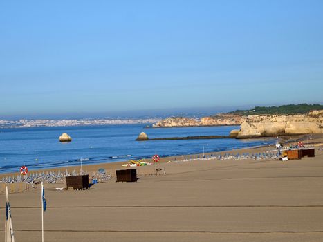 Morning on Beach of Praia da Rocha in Portimao, Algarve, Portugal