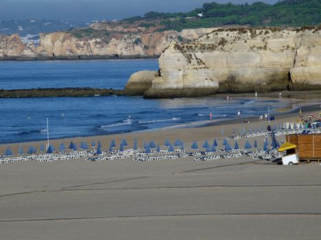 Morning on Beach of Praia da Rocha in Portimao, Algarve, Portugal