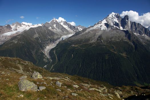 The alps from the White Lake near Chamonix Mont Blanc.