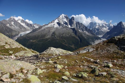 The alps from the White Lake near Chamonix Mont Blanc.