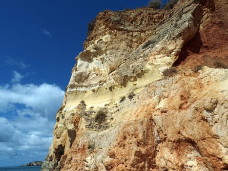 A section of the idyllic Praia de Rocha beach on the southern coast of the Portuguese Algarve region.