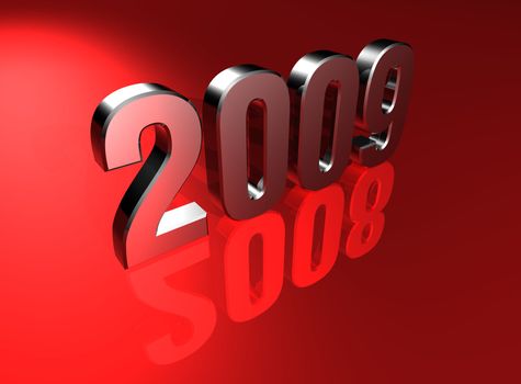 The 2009 New Year with reflection and red background