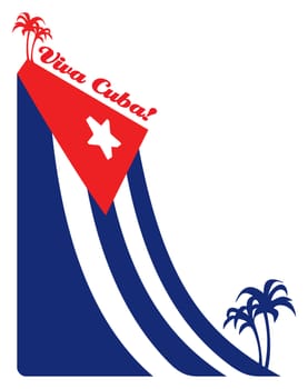 The waving Cuba flag and palm, illustration