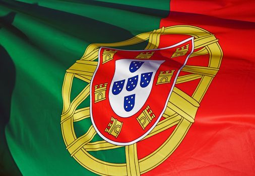 Close-up of the Portuguese Flag waving in the wind