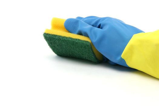 housekeeping and cleaning concepts hand with glove isolated on white background