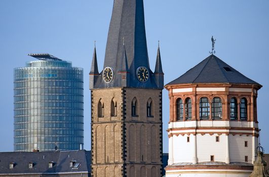 Landmarks of the German city Dusseldorf in row